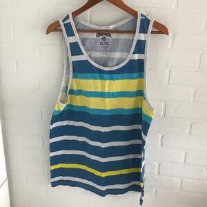 Company 81 Men’s Tank Top Stripes Beach Blue Neon Yellow Size XL